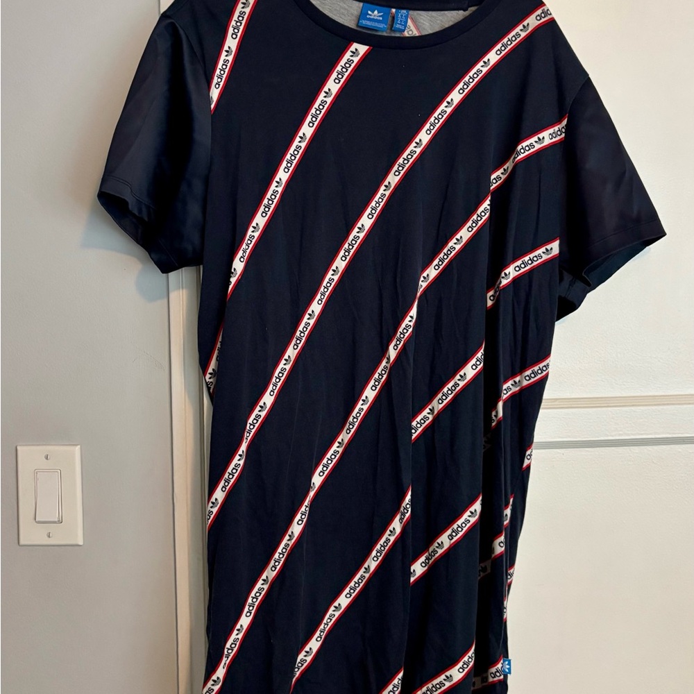Adidas Navy Tee Shirt Dress with Red and White Accents